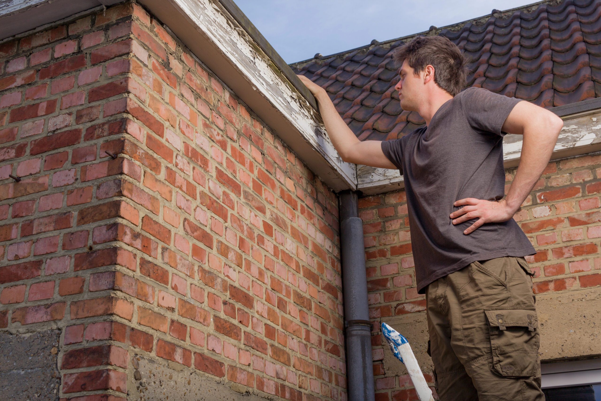 Homeownerinspecting roof